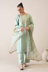 Roohbyridhimaa_Blue Viscose, Organza, Embroidery, Zari Round Neck Jaziraa Kurta Set _Online_at_Aza_Fashions