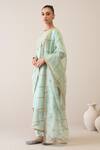 Buy_Roohbyridhimaa_Blue Viscose, Organza, Embroidery, Zari Round Neck Jaziraa Kurta Set _Online_at_Aza_Fashions