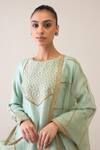 Shop_Roohbyridhimaa_Blue Viscose, Organza, Embroidery, Zari Round Neck Jaziraa Kurta Set _Online_at_Aza_Fashions
