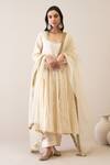 Buy_Roohbyridhimaa_Ivory Cotton, Silk Organza Mirrors Round Neck Mallika Embroidered Anarkali Set _at_Aza_Fashions