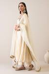 Roohbyridhimaa_Ivory Cotton, Silk Organza Mirrors Round Neck Mallika Embroidered Anarkali Set _Online_at_Aza_Fashions