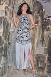 Buy_Dash And Dot_Black Rayon Fringe Asymmetric Metallic Floral Dress _at_Aza_Fashions