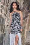 Dash And Dot_Black Rayon Fringe Asymmetric Metallic Floral Dress _Online_at_Aza_Fashions