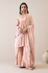 Buy_Roohbyridhimaa_Peach Silk Organza, Silk, Chanderi Dillagi Hand Embroidered Kurta Gharara Set _at_Aza_Fashions