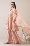 Buy_Roohbyridhimaa_Peach Silk Organza, Silk, Chanderi Dillagi Hand Embroidered Kurta Gharara Set _Online_at_Aza_Fashions