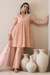 Roohbyridhimaa_Peach Silk Organza, Silk, Chanderi Dillagi Hand Embroidered Kurta Gharara Set _at_Aza_Fashions