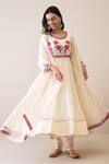 Buy_Roohbyridhimaa_Off White Chanderi, Silk Embroidery Round Neck Uzma Anarkali Set _at_Aza_Fashions
