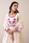 Roohbyridhimaa_Off White Chanderi, Silk Embroidery Round Neck Uzma Anarkali Set _Online_at_Aza_Fashions