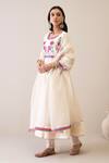 Buy_Roohbyridhimaa_Off White Chanderi, Silk Embroidery Round Neck Uzma Anarkali Set 