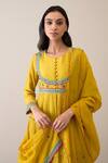 Roohbyridhimaa_Yellow Chanderi Embroidery Round Neck Vardaah Anarkali Set _Online_at_Aza_Fashions