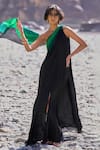 Buy_Dash And Dot_Black Viscose Asymmetric Ombre Draped Sari Gown 