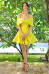 Buy_Foram Patel_Green Rayon Off-shoulder Lime Designer Dress _at_Aza_Fashions