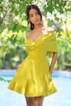 Shop_Foram Patel_Green Rayon Off-shoulder Lime Designer Dress _Online_at_Aza_Fashions