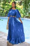 Buy_Foram Patel_Blue Rayon Round Neck Electric Designer Dress _at_Aza_Fashions