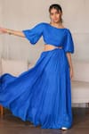 Foram Patel_Blue Rayon Round Neck Electric Designer Dress _Online_at_Aza_Fashions