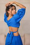 Shop_Foram Patel_Blue Rayon Round Neck Electric Designer Dress _Online_at_Aza_Fashions