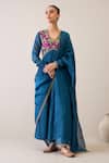Buy_Roohbyridhimaa_Blue , Cotton, Chanderi Embroidery V-neck Rimjhim Anarkali Set _at_Aza_Fashions
