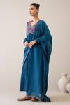 Buy_Roohbyridhimaa_Blue , Cotton, Chanderi Embroidery V-neck Rimjhim Anarkali Set _Online_at_Aza_Fashions