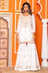 Yuvraani Jaipur_Ivory Silk, Organza, Shantoon Embroidery Round Neck Kurta Sharara Set _Online