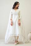 Roohbyridhimaa_Off White Silk Organza, Silk, Chanderi Embroidery, Awab Kurta Pant Set _Online_at_Aza_Fashions