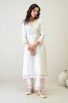 Shop_Roohbyridhimaa_Off White Silk Organza, Silk, Chanderi Embroidery, Awab Kurta Pant Set _Online_at_Aza_Fashions