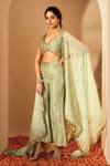 Buy_Roohbyridhimaa_Green Organza, Sequins, Embroidery V-neck Sage Woven Blouse Pant Set _Online_at_Aza_Fashions