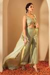 Shop_Roohbyridhimaa_Green Organza, Sequins, Embroidery V-neck Sage Woven Blouse Pant Set _Online_at_Aza_Fashions