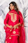 Shop_Yuvraani Jaipur_Pink Silk, Shantoon, Organza Embroidery, Sequins Round Kurta Sharara Dupatta Set _Online_at_Aza_Fashions