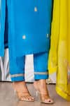 Buy_Yuvraani Jaipur_Blue Silk, Shantoon, Organza Embroidery, Sequins Round Neck Kurta Set 