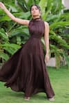 Buy_Foram Patel_Brown Rayon High Neck Designer Deep Dress _at_Aza_Fashions