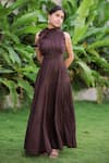 Foram Patel_Brown Rayon High Neck Designer Deep Dress _Online_at_Aza_Fashions