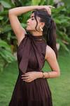 Shop_Foram Patel_Brown Rayon High Neck Designer Deep Dress _Online_at_Aza_Fashions
