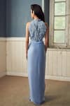 Shop_Piri India_Lavender Silk, Satin, Organza Embroidery Round Blue Designer Blouse And Skirt Set _at_Aza_Fashions