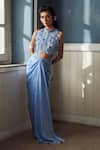 Buy_Piri India_Lavender Silk, Satin, Organza Embroidery Round Blue Designer Blouse And Skirt Set 