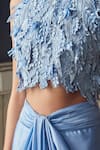 Piri India_Lavender Silk, Satin, Organza Embroidery Round Blue Designer Blouse And Skirt Set _Online