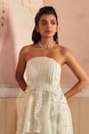 Buy_Piri India_Gray Organza, Silk, Satin Embroidery Off-shoulder Designer Top And Skirt Set 