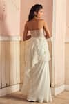 Piri India_Gray Organza, Silk, Satin Embroidery Off-shoulder Designer Top And Skirt Set _Online_at_Aza_Fashions