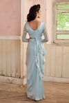 Shop_Piri India_Blue Satin, Organza, Net Embroidery V-neck Powder Designer Gown _at_Aza_Fashions