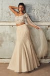 Piri India_Ivory Tulle, Chanderi, Net Embroidery, Sequins Asymmetric Hand Lehenga Set _Online_at_Aza_Fashions