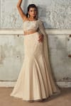 Buy_Piri India_Ivory Tulle, Chanderi, Net Embroidery, Sequins Asymmetric Hand Lehenga Set _Online_at_Aza_Fashions