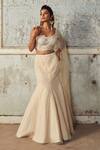 Shop_Piri India_Ivory Tulle, Chanderi, Net Embroidery, Sequins Asymmetric Hand Lehenga Set _Online_at_Aza_Fashions