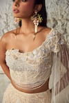 Piri India_Ivory Tulle, Chanderi, Net Embroidery, Sequins Asymmetric Hand Lehenga Set _at_Aza_Fashions