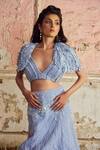 Piri India_Lavender Chanderi, Organza, Tulle Sequins Blue Embroidered Cape Lehenga Set _Online_at_Aza_Fashions
