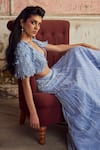 Buy_Piri India_Lavender Chanderi, Organza, Tulle Sequins Blue Embroidered Cape Lehenga Set _Online_at_Aza_Fashions