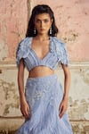 Shop_Piri India_Lavender Chanderi, Organza, Tulle Sequins Blue Embroidered Cape Lehenga Set _Online_at_Aza_Fashions