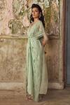 Buy_Piri India_Green Satin, Organza V-, Round Sage Embroidered Drape Dress Set 