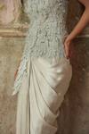 Piri India_Gray Silk, Satin, Organza Embroidery Bandeau Designer Cloud Grey Top And Skirt _Online_at_Aza_Fashions