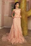 Buy_Piri India_Peach Tulle, Organza Beads Bandeau Neck Embroidered Blouse And Lehenga Set _Online_at_Aza_Fashions
