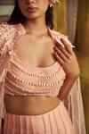 Piri India_Peach Chanderi, Tulle, Organza Embroidery Tender Bustier Pants And Cape Set _Online_at_Aza_Fashions