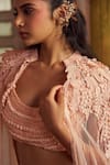 Buy_Piri India_Peach Chanderi, Tulle, Organza Embroidery Tender Bustier Pants And Cape Set _Online_at_Aza_Fashions